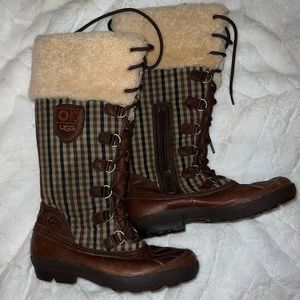UGG Edmonton Sheepskin Shearling Plaid Lace Boots